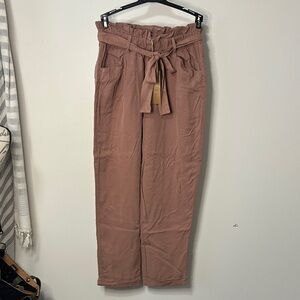 High-Waisted Pink Tie-Waist Pants